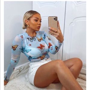 Baby blue mesh butterfly shirt